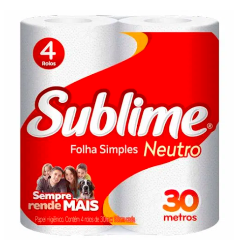 PAPEL HIGIENICO SUBLIME NEUTRO FOLHA SIMPLES 4X30 CM