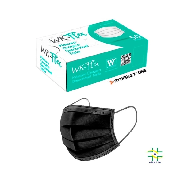 MASCARA CIRURGICA WK PRETA TRIPLA CAMADA